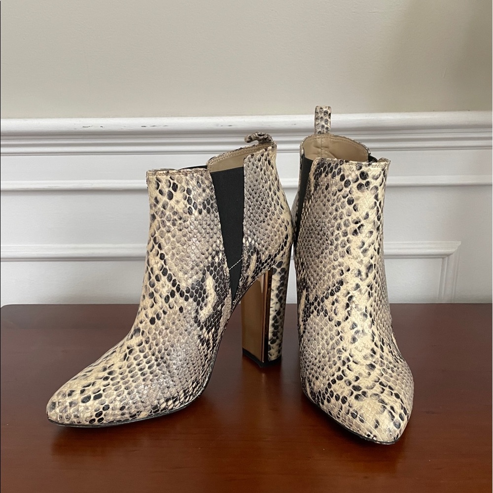 Stunning snake print leather booties